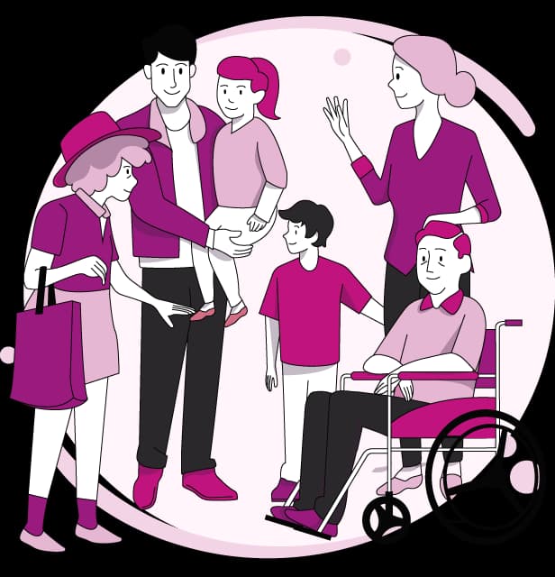 Famille avec une personne en fauteuil roulant
